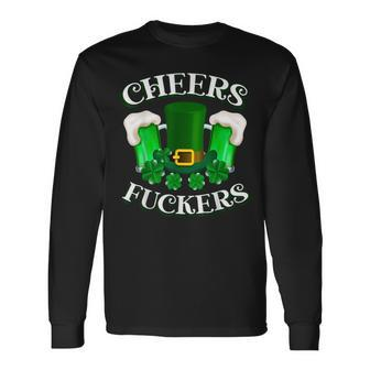 Cheers Fuckers Cheers Fckers' St Patty's Day Lucky Clover Long Sleeve T-Shirt - Monsterry UK