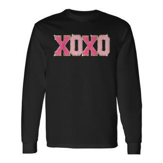 Chenille Patch Sparkling Xoxo Valentine Day Heart Love Long Sleeve T-Shirt - Seseable