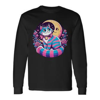 Cheshire Cat Moon Wonderland Whimsical Long Sleeve T-Shirt - Monsterry UK