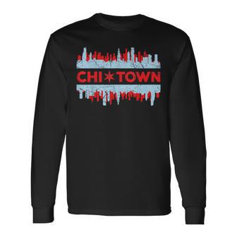 Chi Town Chicago Flag Skyline Long Sleeve T-Shirt - Monsterry