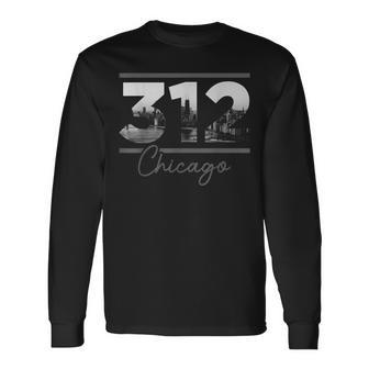 Chicago 312 Area Code Skyline Illinois Vintage Long Sleeve T-Shirt - Seseable