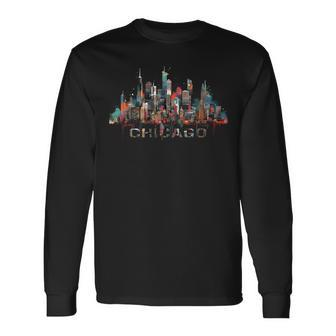Chicago City Downtown Skyline Long Sleeve T-Shirt - Thegiftio UK