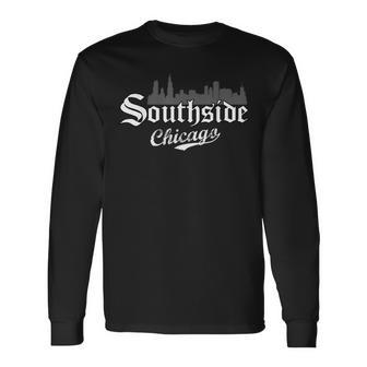 Chicago City Skyline Southside Retro Vintage Long Sleeve T-Shirt - Seseable