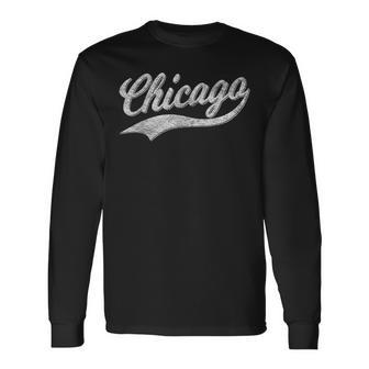 Chicago Retro Vintage Varsity Script Sports Jersey Style Long Sleeve T-Shirt - Monsterry