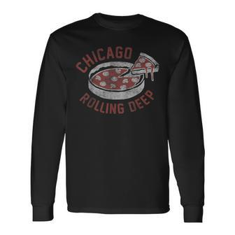 Chicago Rolling Deep Dish Pizza Vintage Graphic Long Sleeve T-Shirt - Monsterry DE