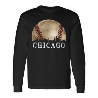 Chicago Skyline City Vintage Baseball Lover Long Sleeve T-Shirt - Seseable