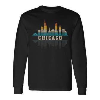 Chicago Skyline Illinois Vintage Pride Retro Long Sleeve T-Shirt - Monsterry AU