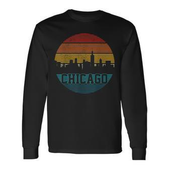 Chicago Skyline Vintage Retro Illinois Pride Long Sleeve T-Shirt - Monsterry DE