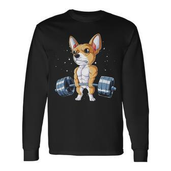 Chihuahua Weightlifting Deadlift Men Fitness Gym Gif Long Sleeve T-Shirt | Mazezy