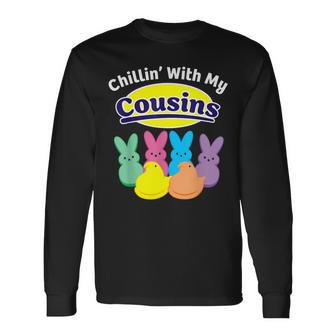 Chillin With My Cousins Colorful Bunnies Easter Girls Boys Long Sleeve T-Shirt | Mazezy