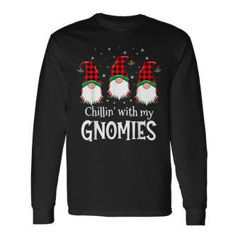 Chillin' With My Gnomies Buffalo Red Plaid Christmas Gnome Long Sleeve T-Shirt - Monsterry