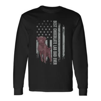 Chocolate Lab Dad American Flag Brown Labrador Retriever Long Sleeve T-Shirt - Monsterry DE