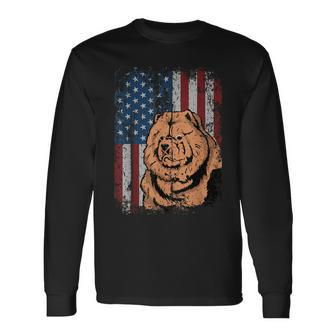 Chow Chow American Flag Patriotic Chow Chow Owner Long Sleeve T-Shirt - Monsterry