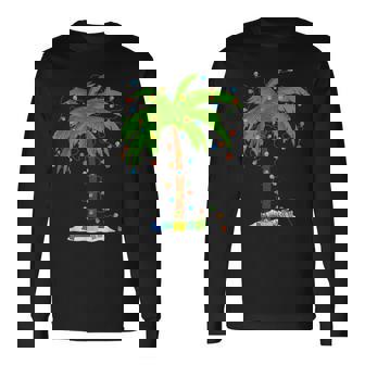 Christmas Beach Palm Tree With Xmas Lights Tropical Santa Long Sleeve T-Shirt - Thegiftio