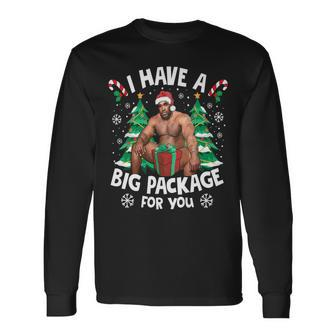 Christmas I Have A Big Package For You Naughty Big Black Guy Long Sleeve T-Shirt - Seseable