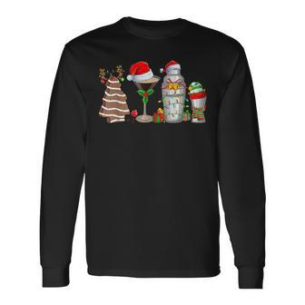Christmas Cocktail Espresso Martini Drinking Party Bartender Long Sleeve T-Shirt | Mazezy