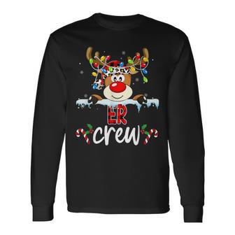 Christmas Er Crew Red Plaid Reindeer Lights Xmas Holiday Long Sleeve T-Shirt - Monsterry