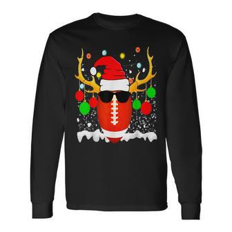 Christmas Football Santa Hat Sports Xmas Team Lovers Holiday Long Sleeve T-Shirt - Seseable