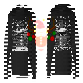 Christmas Football Santa Hat Sports Xmas Team Lovers Holiday Long Sleeve T-Shirt - Seseable
