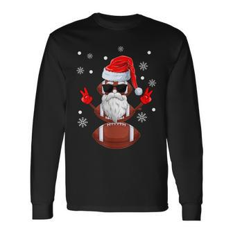 Christmas Football Team Player Santa Hat Xmas Football Long Sleeve T-Shirt - Thegiftio UK