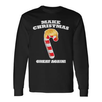 Make Christmas Great Again Holiday Candy Cane Trump Hair Long Sleeve T-Shirt - Monsterry