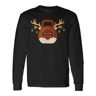 Christmas Gym Workout Reindeer Kettlebell Xmas For Gym Lover Long Sleeve T-Shirt - Monsterry AU