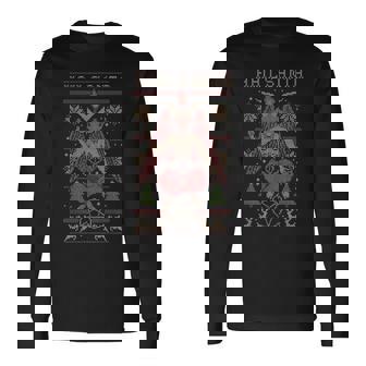 Christmas Hail Santa Satanism Goat Baphomet Atheist Satan Long Sleeve T-Shirt - Monsterry