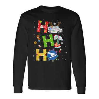 Christmas Lighting Santa Claus Ho Ho Ho Postal Worker Long Sleeve T-Shirt - Monsterry DE