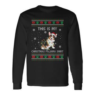 This Is My Christmas Pajama Tricolor Corgi Pjs Xmas Long Sleeve T-Shirt - Monsterry