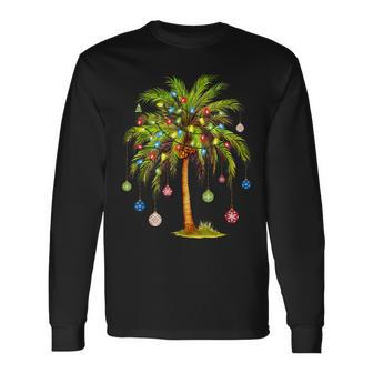 Christmas Palm Tree Light Hawaiian Tropical Xmas Long Sleeve T-Shirt | Mazezy