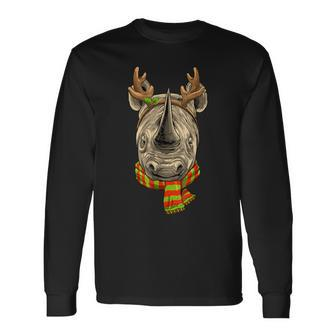 Christmas Rhinoceros Santa Clause Reindeer Xmas Safari Rhino Long Sleeve T-Shirt - Monsterry