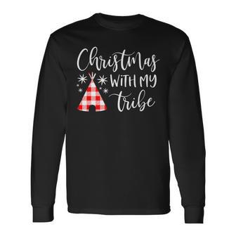 Christmas With My Tribe Family Pajamas Buffalo Plaid Long Sleeve T-Shirt - Monsterry