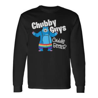 Chubby Guys Cuddle Better Lgbtq Gay Pride Bear Long Sleeve T-Shirt - Monsterry DE