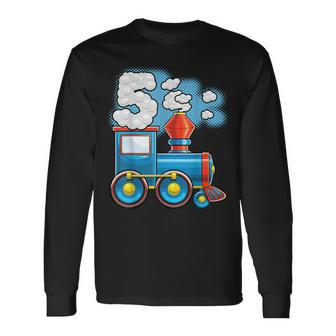 Chugga Chugga Train 5Th Birthday Party Supply Birthday Boy Long Sleeve T-Shirt - Monsterry