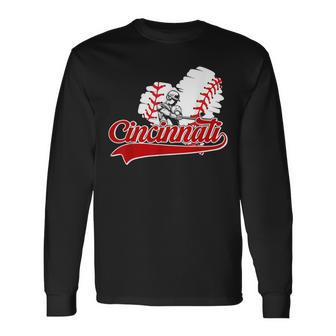 Cincinnati Cities Baseball Heart Baseball Fans Women Long Sleeve T-Shirt - Monsterry UK