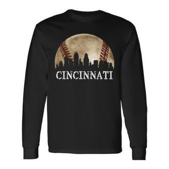 Cincinnati Skyline City Vintage Baseball Lover Long Sleeve T-Shirt | Mazezy