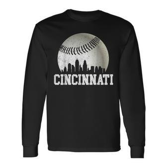 Cincinnati Vintage Baseball Distressed Gameday Retro Long Sleeve T-Shirt | Mazezy UK