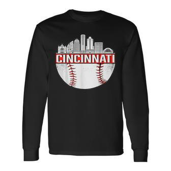 Cincinnati Vintage Baseball Distressed Gameday Retro Long Sleeve T-Shirt - Seseable
