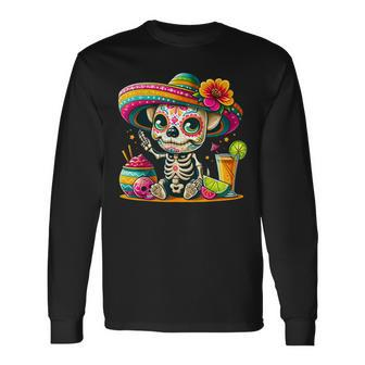 Cinco De Mayo Chihuahua Dog Mexican Sugar Skull Sombrero Long Sleeve T-Shirt | Mazezy
