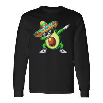 Cinco De Mayo Dabbing Avocado Mexican Sombrero Long Sleeve T-Shirt - Monsterry AU