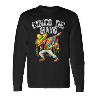 Cinco De Mayo Dabbing Mexican Poncho Sombrero Hat Boys Men Long Sleeve T-Shirt - Monsterry
