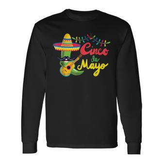 Cinco De Mayo Drinko De Mayo Music Lover With Mustache Long Sleeve T-Shirt - Monsterry UK