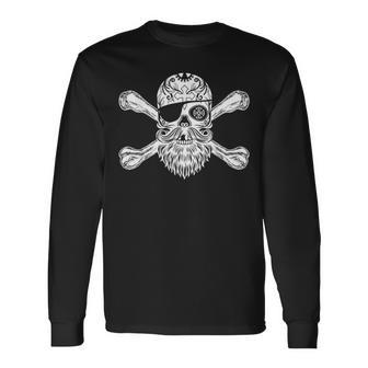 Cinco De Mayo Jolly Roger Pirate Sugar Skull Long Sleeve T-Shirt - Monsterry CA