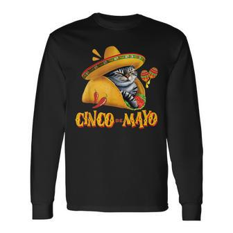 Cinco De Mayo Mexican Fiesta 5 De Mayo Taco Cat Long Sleeve T-Shirt - Seseable