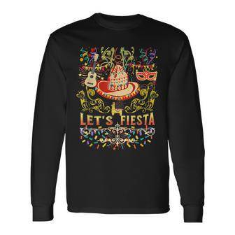 Cinco De Mayo Mexican Guitar Music Colors Lets Fiesta Party Long Sleeve T-Shirt - Monsterry UK