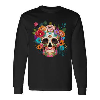 Cinco De Mayo Sugar Skull Day Of The Dead Mexican Fiesta Long Sleeve T-Shirt - Seseable