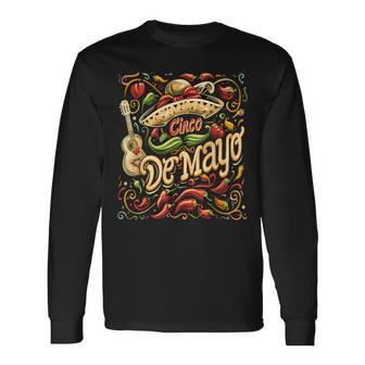 Cinco De Mayo Vintage Mexican Chilli Peppers Style Long Sleeve T-Shirt - Monsterry UK