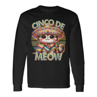 Cinco De Meow Fiesta Cat Cinco De Mayo Sombrero Poncho Long Sleeve T-Shirt | Mazezy