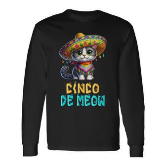 Cinco De Meow With Smiling Cat Lover Long Sleeve T-Shirt - Seseable