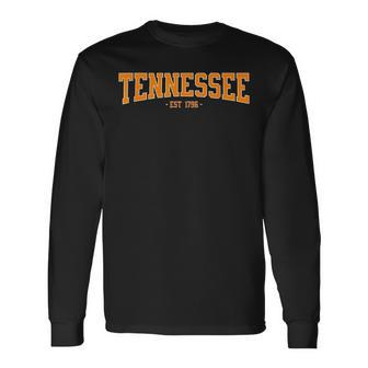 Classic Tn Orange Print Retro Varsity Vintage Tennessee Long Sleeve T-Shirt - Seseable
